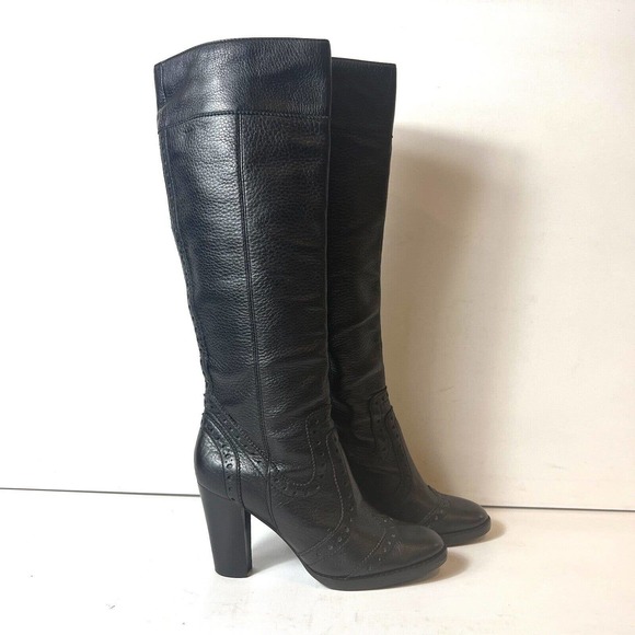 Michael Kors Black Pebbled Leather Wingtip Knee High Boots Shoes Women's Size 6M - Picture 4 of 12
